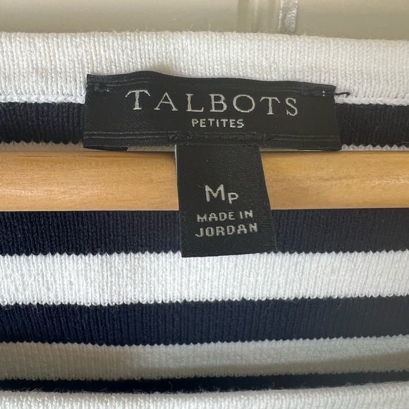 Talbots Black & White Stripe Petite Nautical Elbow Sleeve Sweater Size: MP - Picture 5 of 7